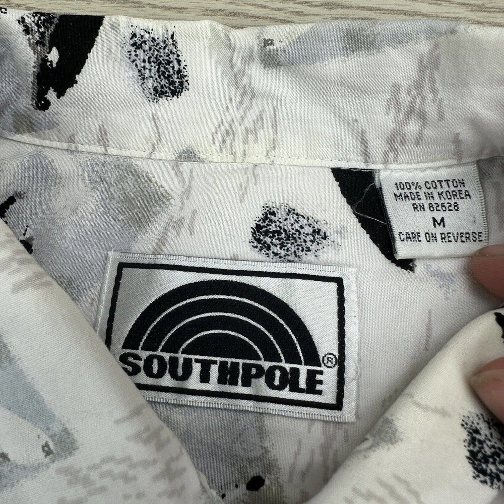 Southpole Surfer Print Cotton‎ Short Sleeve Button Down Shirt White/Blue/Tan M - Picture 4 of 6